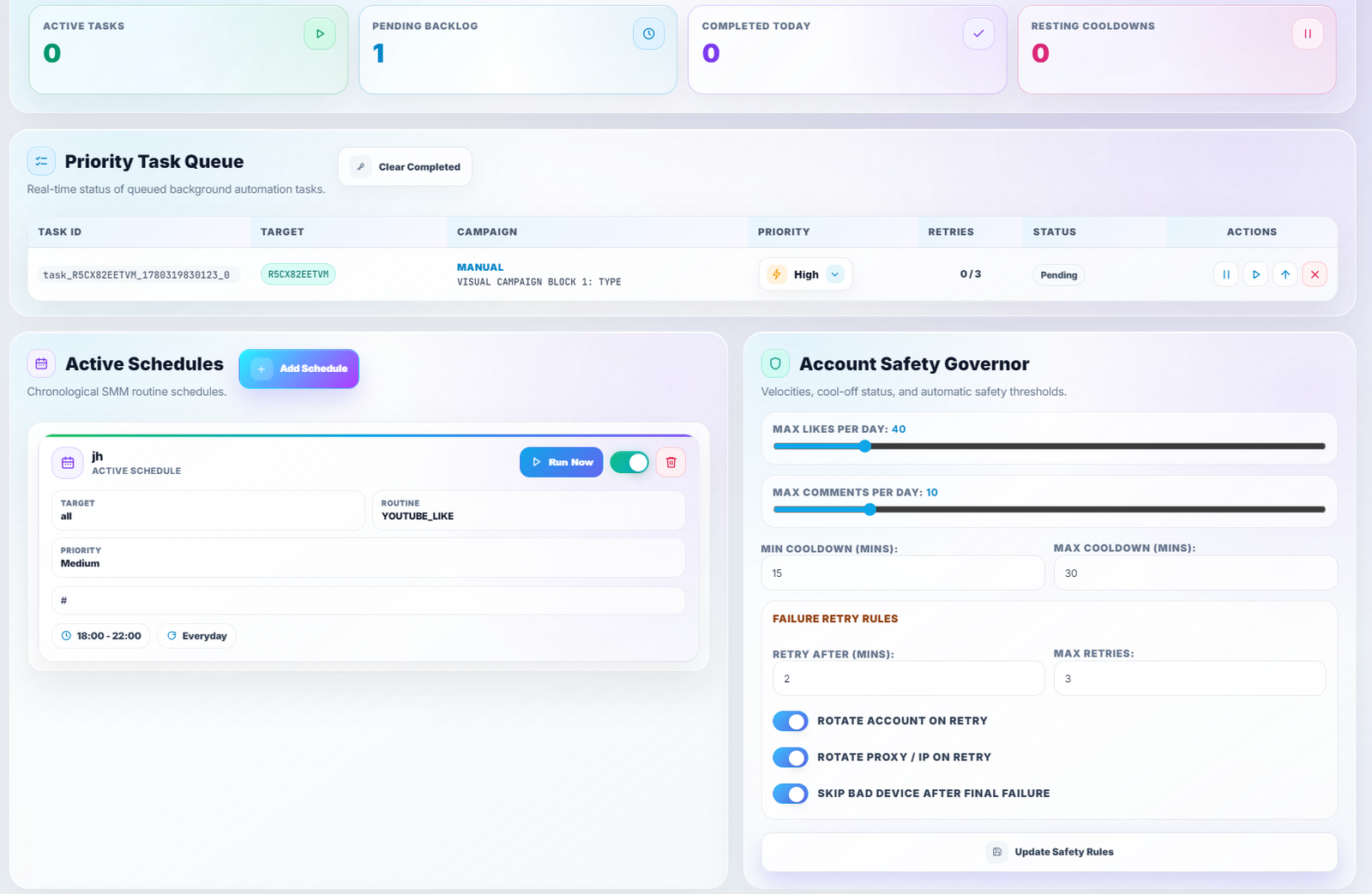 Chronological task scheduling calendar view